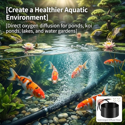 Self-Sinking Pond Hose, 100ft Weighted Pond Aerator Tubing, 3/8 Inch Self Sinking Aeration Hose Kit with 4 Copper Menders and 8 Stainless Steel Clamps for Lake Aquaculture Aeration - size: 3/8" id - 100ft
