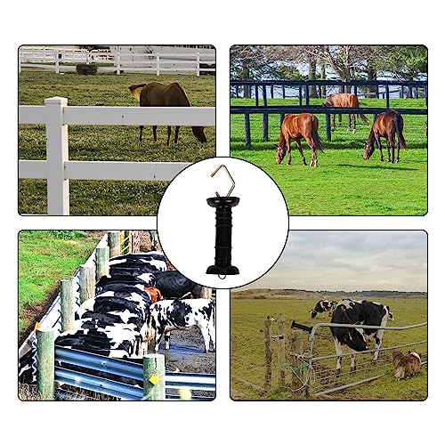 10 Pcs Plastic Electric Fence Gate Handle Insulators, Gate Handle with Spring Handle Heavy Duty Electric Fence Gate Handle Spring Gate Handles for Electric Fence, Black