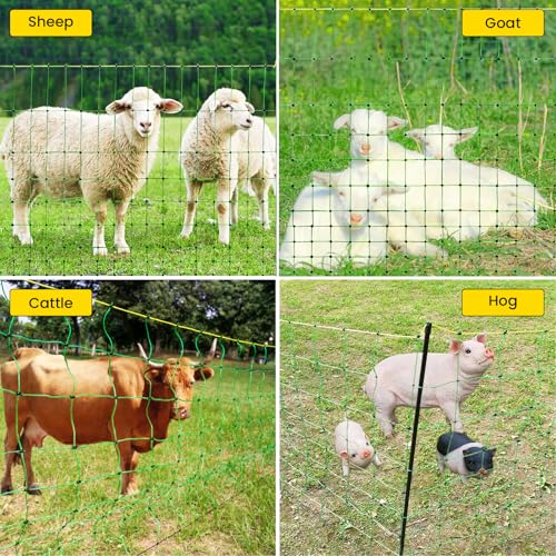 Electric Fence Netting, 164'L x 42.5" H Movable Livestock Nets for Sheep, Hogs, Cattle, PE Net Fencing Kit with 14 Posts Double Spiked, Electric Fencing for Backyards, Homesteaders, Farms Ranches - size: 164'L x 42.5"H