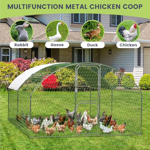Large Metal Chicken Coop, Walk-in Poultry Cage, Large Chicken Run with Waterproof & Anti-Ultraviolet Cover, Chicken House with Double Lockable Doors for Outdoor 9.8x13.1x6.6Ft - size: 9.8' W x 13.1' D x 6.6' H