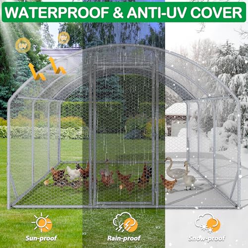 Large Metal Chicken Coop, Walk-in Chicken Run Pen with Waterproof Cover, Dome Roof Poultry Cage for Outdoor, Backyard, Farm (8.96'Wx18.9'Lx6.4'H) - size: 19'Lx9'W