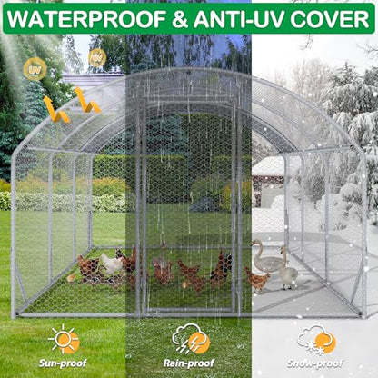 Large Metal Chicken Coop, Walk-in Chicken Run Pen with Waterproof Cover, Dome Roof Poultry Cage for Outdoor, Backyard, Farm (8.96'Wx18.9'Lx6.4'H) - size: 19'Lx9'W