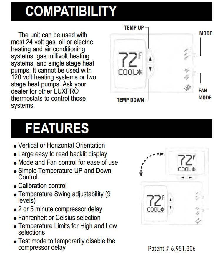 Lux Pro PSD111B Non-Programmable Thermostat for Home Use; 1 Heat, 1 Cool - size: PSD111B- Single
