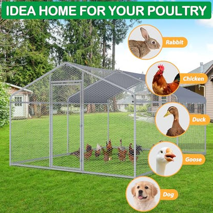 Large Metal Chicken Coop, Walk-in Chicken Run Pen with Waterproof Cover, Spire Roof Poultry Cage Run for Outdoors, Backyard, Farm(9.7'Wx12.99'Lx6.4'H) - size: 13'Lx9.7'W