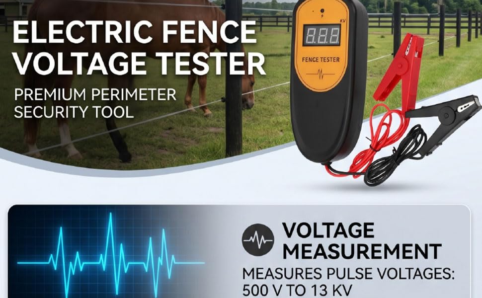Generic Electric Fence Voltage Tester ABS Digital Fence Fault Finder 500V to 13KV Large Screen One Button Circuit Protection for Farm Ranch Horse Testing