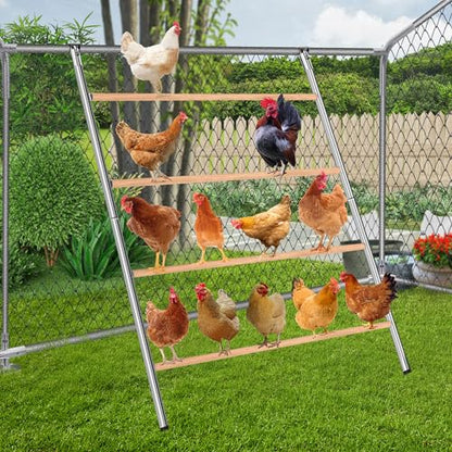 Chicken Perch for Coop, Sturdy Chicken Roosting Ladder, Easy Assembly, 32mm Diameter Galvanized Pipe and Wooden Material, Chicken Roost Essentials for Backyard Poultry (42.5" W x 55" H)