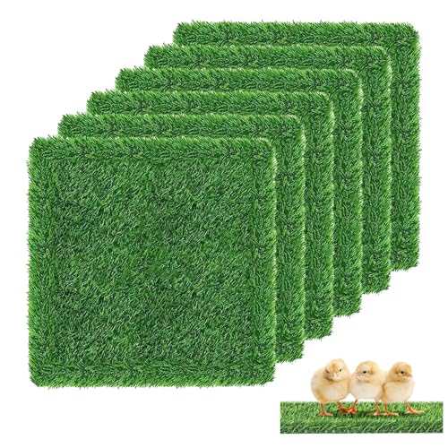 6 Pack Artificial Grass Nesting Box Pads, 12"x12" Washable Chicken Coop Liners for Egg Protection, for Chicken Coop and Pet Garden Lawn Indoor Outdoor