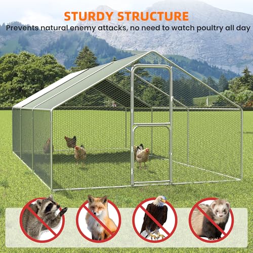 UDPATIO Large Metal Chicken Coop Run House, Walk in Heavy Duty Outdoor Enclosure w/Cover for 30+ Chickens, Ducks, Rabbits - Predator Proof Poultry Pen Habitat Hutch - size: 216.0"L x 120.0"W x 72.0"H