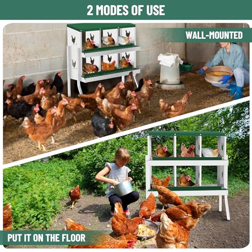 Chicken Nesting Box,6 Holes Galvanized Steel Metal Chicken Laying Box with Automatic Roll-Away Egg Collection System & Removable Tray,Wall Mount Nesting Boxes - color: Green, size: 6 Holes with Legs