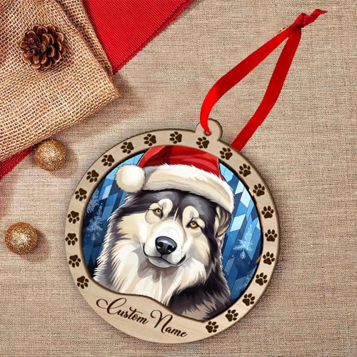 Personalized Alaskan Malamute Ornament, Alaskan Malamute Christmas Ornament, Custom Name Alaskan Malamute Dog Suncatcher for Christmas Tree - color: Alaskan Malamute