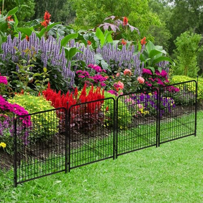 Getlay Garden Fence with Gate 48 in(H)×27 in(L) 4 Panels, Heavy Duty Iron Animal Barrier Fence, Rabbit Fence for Garden, Suitable for Indoor Pet Or Outdoor Dog Fencing, Total 8.9 Ft(L), Black - size: 48''(H)-4panels-8.9ft(L)