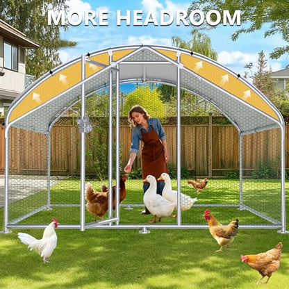 HITTITE Large Metal Chicken Coop with Run, 9.84 x 6.4 x 6.23 ft Walk in Poultry Cage Chicken Run Pen, Dome Roof Outdoor Chicken Runs for Yard with Waterproof & Anti-UV Cover - size: 76.8"L x 118.0"W x 74.7"H
