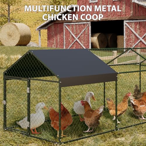 Large Chicken Coop, 120" x 40"x 40" Metal Chicken Run for Yard, Outdoor Chicken Pen with Waterproof and Anti-UV Cover for Backyard Farm Chicken Rabbit Duck, Black - color: Black