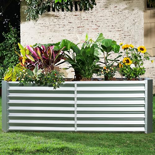 Land Guard 6×3×2 ft Galvanized Metal Raised Garden Bed, 2FT Deep Root Elevated Planter Box Steel Large Vegetable Flower Bed Kit（Silver） - color: 1-silver, size: 6×3×2ft（Rectangular）