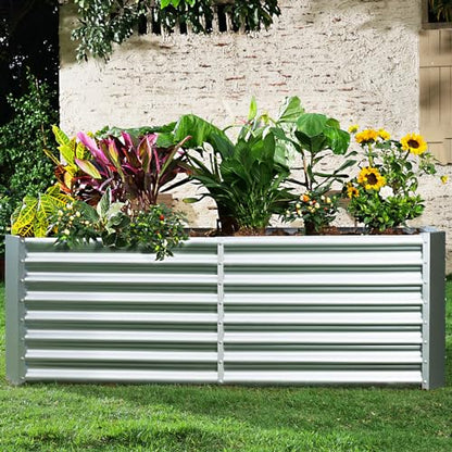 Land Guard 6×3×2 ft Galvanized Metal Raised Garden Bed, 2FT Deep Root Elevated Planter Box Steel Large Vegetable Flower Bed Kit（Silver） - color: 1-silver, size: 6×3×2ft（Rectangular）