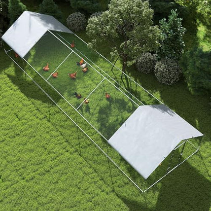 PawHut Large Chicken Coop Metal Chicken Run with Waterproof and Anti-UV Cover, Spire Shaped Walk in Fence Cage Hen House for Outdoor and Yard Farm Use, 1" Tube Diameter, 9.8' x 32.8' x 6.4' - size: 393.7"L x 118.1"W x 76.8"H