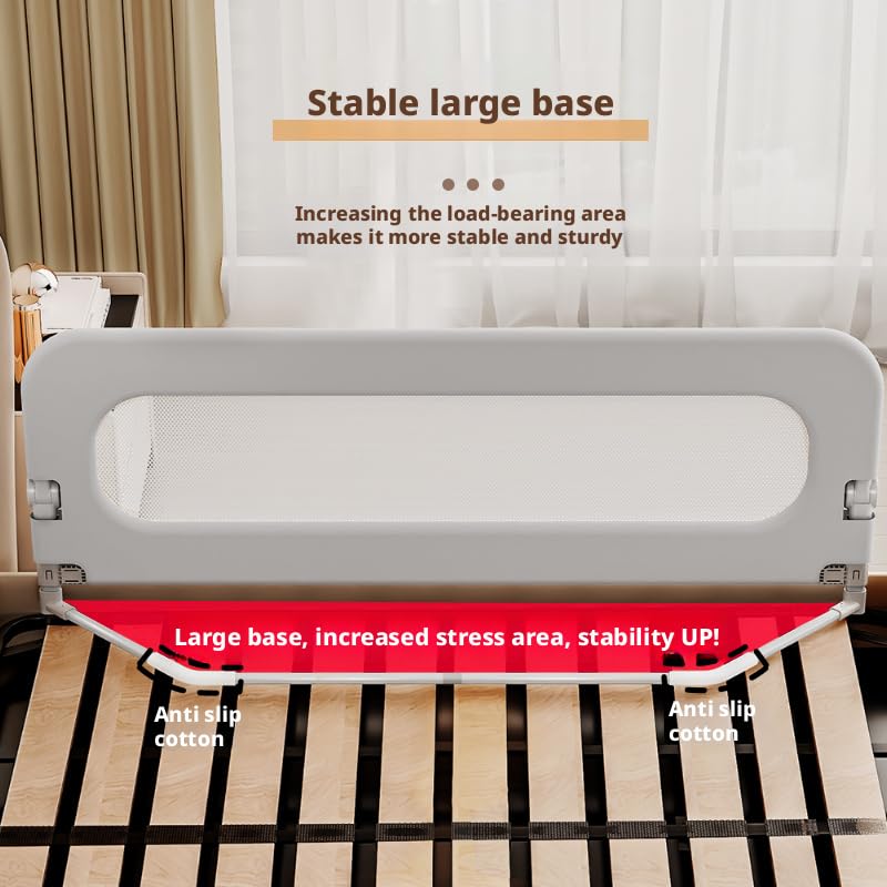 Baby Bed Rail Guard for Toddlers, Grey, Oxford Fabric, Iron Pipe, Rectangular, Swing Down Bedrail, Extra Tall Child Safety Side Railing for Crib, Twin, Full, Queen Bunk Size Bed (36 Inch) - size: 36 Inch