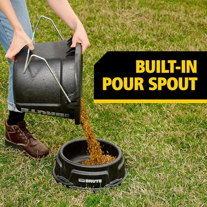Rubbermaid Commercial Products Brute 5-Gallon 3-in-1 Flat-Back Feed Bucket with Hook-Hang-Carry Handle, RigidCell Strength, Pour Spout, USA Made for Horse & Livestock - size: 5 Gal, style: Bucket