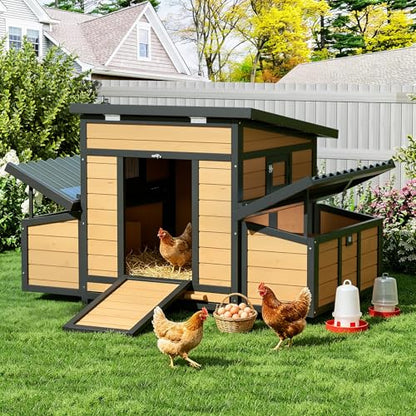 Chicken Coop, Large Wooden Chicken House with Waterproof Roof & Pull-Out Tray, Outdoor Chicken Hutch with 6 Nesting Boxes, Duck Coop Hen House for 4-6 Chicken, Reddish Brown - color: Reddish Brown