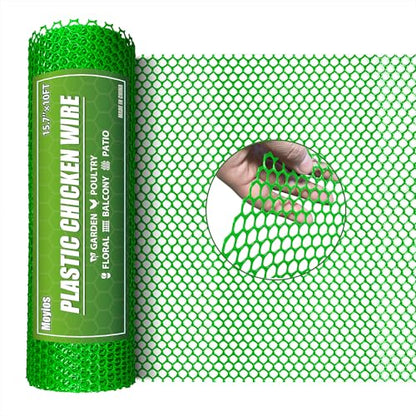 Green Plastic Chicken Wire Mesh Roll 15.7IN x 10FT, 500GSM Hexagonal Netting - Garden Fencing for Poultry, Dog Rabbit Barrier, Floral Crafts, Easy to Cut Durable Animal Proof Yard Fencing - color: 10ft Green