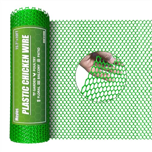 Green Plastic Chicken Wire Mesh Roll 15.7IN x 10FT, 500GSM Hexagonal Netting - Garden Fencing for Poultry, Dog Rabbit Barrier, Floral Crafts, Easy to Cut Durable Animal Proof Yard Fencing - color: 10ft Green