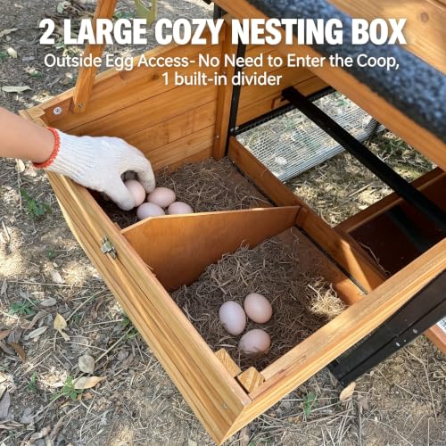Large Chicken Coop with Run Wooden112.6 Portable Poultry Cage with Hardware Cloth Chicken House for 2-6 Chickens with 2 Nesting Boxes 3 Perches Removable Tray - color: BROWN＆BLACK