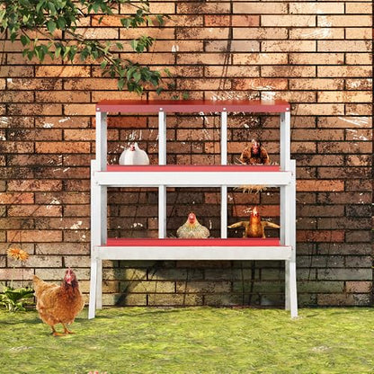 Chicken Nesting Box, 6 Compartment Metal Chicken Nesting Boxes with Bracket Legs for Chicken Coop, Large Vented Holes Chicken Laying Boxes with Rollout Egg Collection - color: Red, size: 6 Holes with Legs