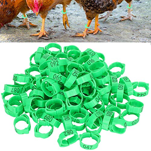 Pssopp Bird Leg Rings, Bright Plastic Adjustable Numbered Poultry for Chicken Ducks Identification Rose Red Orange Green 100Pcs