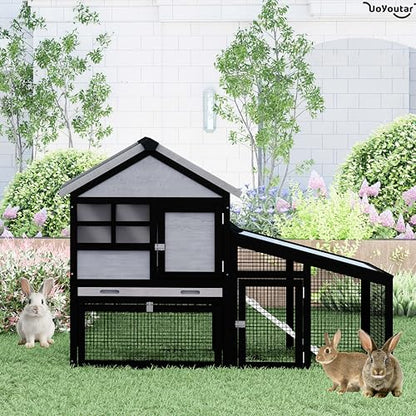 Chicken coop and activity area, dual-level rabbit cage for indoor/outdoor use, accommodates 2-3 chickens. Includes ramp and leak-proof deep-draw tray. Suitable for chicks and rabbits (black). - size: 53.5"L x 23.6"W x 38.2"H