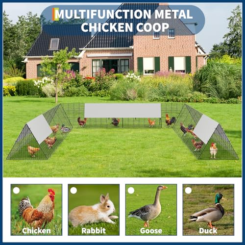 Chicken Tunnels for Outside with Corner Frames, Large Metal Chicken Runs with Weather-Resistant Cover, Portable Poultry Cage for Hens, Ducks, Rabbits, 238.19x157.5x24.21inch