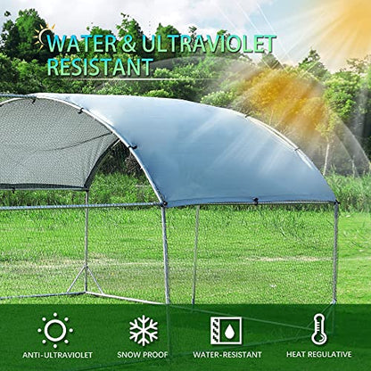 Large Metal Chicken Coop Round Top Upgrade Tri-Supporting Wire Mesh Chicken Run,Chicken Pen with Water-Resident and Anti-UV Cover,Duck Rabbit House Outdoor (Dome Roof 19'L x 9'W x 6.5'H) - size: 228.1"L x 108.0"W x 78.0"H