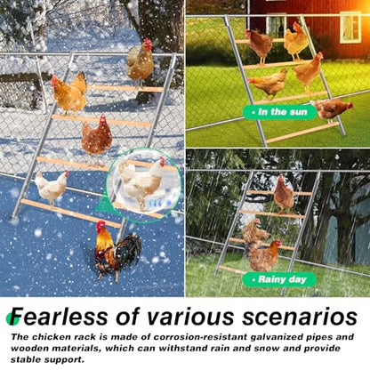 Chicken Perch for Coop, Sturdy Chicken Roosting Ladder, Easy Assembly, 32mm Diameter Galvanized Pipe and Wooden Material, Chicken Roost Essentials for Backyard Poultry (42.5" W x 55" H)