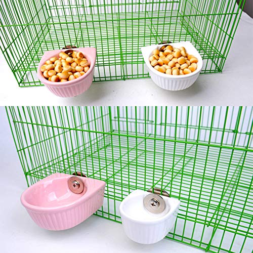 Small Animals Bowl, Detachable Cage Feeder Pet Ceramic Water & Food Feeder, Small Animal Supplies for Rabbit Parrot Squirrels Chinchilla Hamster Ferret (Pink, S) - size: S