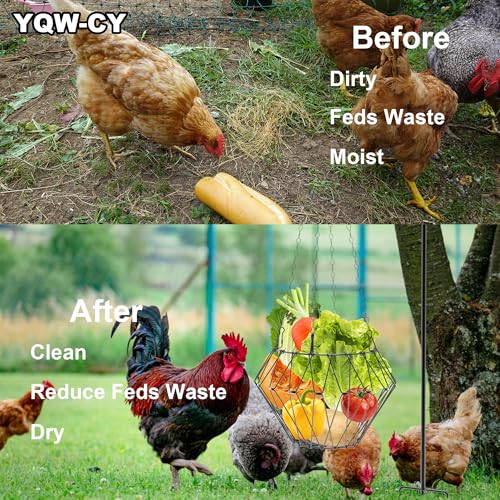 Hanging Chicken Feeder with Shepherd's Hook, Foldable Chicken Vegetable Fruits Feeder, Poultry Feeding Holder Basket with Hanging Chain for Chicken Coop Accessory - style: 1 Pack with Shepherds Hook
