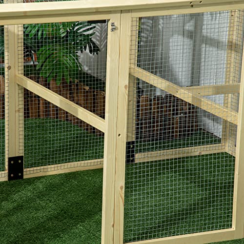 PawHut Chicken Run, Wooden Large Chicken Coop, Combinable Design with Perches & Doors for Outdoor, Backyard, Farm, 4.6' x 2.8', Nature Wood - color: Natural Wood