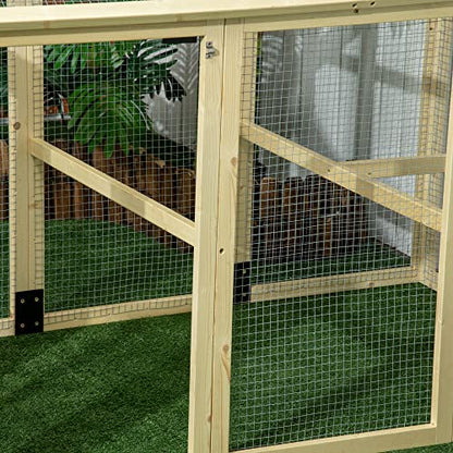 PawHut Chicken Run, Wooden Large Chicken Coop, Combinable Design with Perches & Doors for Outdoor, Backyard, Farm, 4.6' x 2.8', Nature Wood - color: Natural Wood