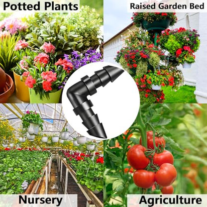 60 Pack Drip Irrigation 1/4" Barbed Elbow Fittings, Drip Line Barbed 90 Degree Elbow Connectors for 1/4 Inch Irrigation Tubing Micro Irrigation Connection Parts for Garden Sprinkler Systems - size: 1/4 Inch Elbow-60P