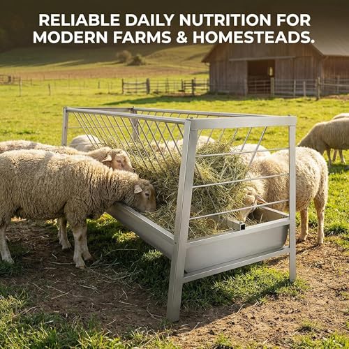 77 Gallon Pasture Feeder, Galvanized Steel, 60-Inch Length x 33.4" Height Hay Rack with 2 in 1 Hay Feeder, Easy to Assemble and Carry, Feeding Goats, Sheep and Ponies for Farms, Sheep Sheds, Pigsties