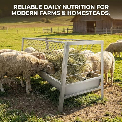 77 Gallon Pasture Feeder, Galvanized Steel, 60-Inch Length x 33.4" Height Hay Rack with 2 in 1 Hay Feeder, Easy to Assemble and Carry, Feeding Goats, Sheep and Ponies for Farms, Sheep Sheds, Pigsties