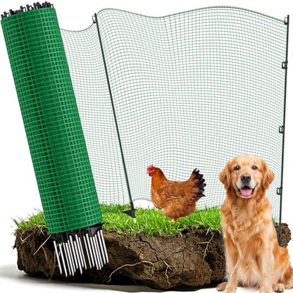 Temporary Fence with Posts, 3‘x100‘ Animal Barrier Dog Portable Fencing with Fiberglass Stake Windbreak Rope, Safety Snow Plastic Netting Roll for Garden Backyard Outdoor for Chickens or Other Animals - size: 3x100FT