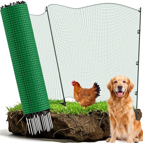 Temporary Fence with Posts, 3‘x100‘ Animal Barrier Dog Portable Fencing with Fiberglass Stake Windbreak Rope, Safety Snow Plastic Netting Roll for Garden Backyard Outdoor for Chickens or Other Animals - size: 3x100FT