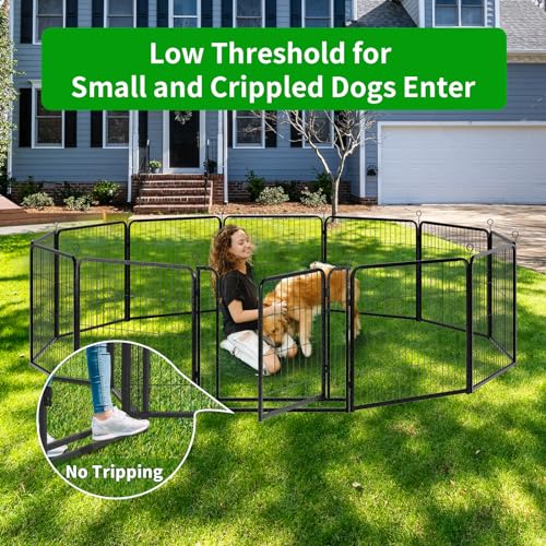 Kfvigoho Dog Playpen Outdoor Extra Wide 12 Piece Panels Heavy Duty Dog Fence 32" Height Anti-Rust with Doors Portable for RV Camping Yard, Total 32FT, 79 Sq.ft, Snowy Black - style: 32"W x 32"H