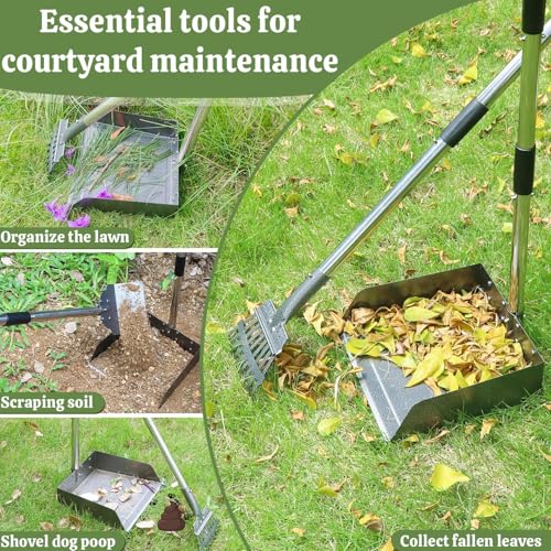 T2Y Pooper Scooper for Large Dogs, Rake & Spade & Extra Large Tray Set | 48" Tall No-Bend | 9.4'' Large Tray | Stainless Steel | Adjustable | Works on Grass, Gravel & Dirt | Easy to Install - size: Rake & Spade & Large Tray