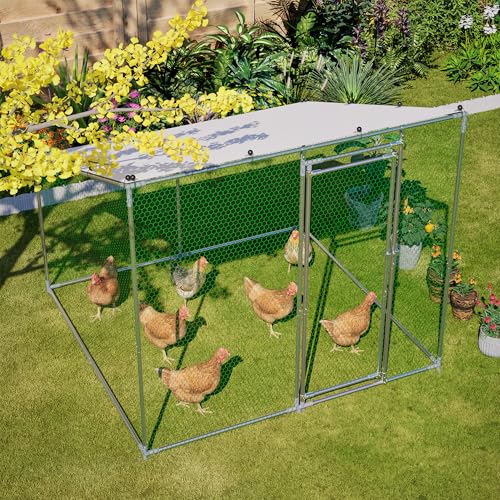 Metal Chicken Coop 84*78*72inch with Waterproof and Anti-UV Roof and Run,Walk-in Hens pen with Security Lock,Out-Door Poultry Enclosure for Small Animal Like Chickens Fence,Ducks,Rabbits Cage for Yard - size: 84.0"L x 78.7"W x 72.7"H