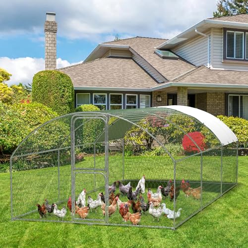 Large Metal Chicken Coop, Walk-in Poultry Cage, Large Chicken Run with Waterproof & Anti-Ultraviolet Cover, Chicken House with Double Lockable Doors for Outdoor 9.8x19.7x6.6Ft - size: 9.8' W x 19.7' L x 6.6' H