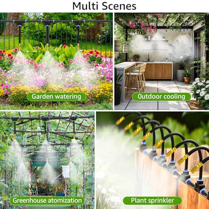 Bluepro Drip Irrigation System 200FT 1/4", 2026-Upgrade Garden Sprinkler Kit with 32PCS 360° Adjustable Copper Nozzles, Automatic Misting Watering System for Raised Beds, Greenhouse, Lawn, Patio, Yard