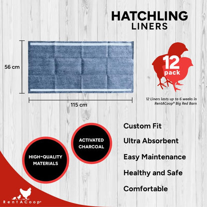 RentACoop Hatchling Liners for Big Red Barn Pack of 12 - Odor-Control Chick Brooder Pads - Absorbent, Leakproof Bedding for Baby Chicks, Ducklings, and More (Big Red Barn Pack of 12)