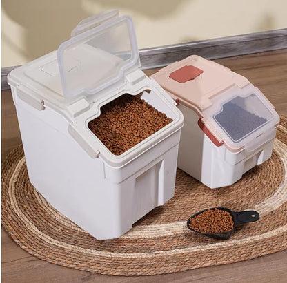 2 Pack Rice Storage Container 25 lbs, Airtight Flour Storage Containers with Lid and Wheels, Measuring Cup & Scoop, BPA Free, Bulk Food Dispenser for Sugar, Grain, Cereal - Pet Food Bin (Grey) - color: 2Pcs 25LB Grey