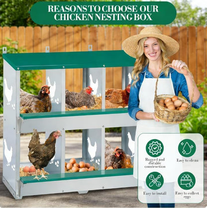 Garvee Large Metal Chicken Nesting Boxes for Hens, 6 Compartment Galvanized Steel Nesting Box with Legs, Includes 4 Fake Eggs & 10 Soft Nest Pads, Wall Mount or Freestanding for Coop & Farm - style: 6 Holes w/ Legs