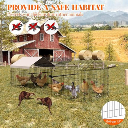 GarveeLife Portable Metal Chicken Coop, 130"×40"×40" Chicken Run for Yard with Waterproof Cover, Portable Poultry Cage for Outdoor Backyard Farm Chicken Rabbit Duck - size: 130"L